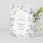 Baby shower Blue Boy Floral Butterfly Kaart (Staand voorkant)