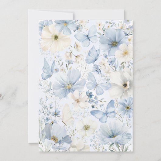 Baby shower Blue Boy Floral Butterfly Kaart (Achterkant)