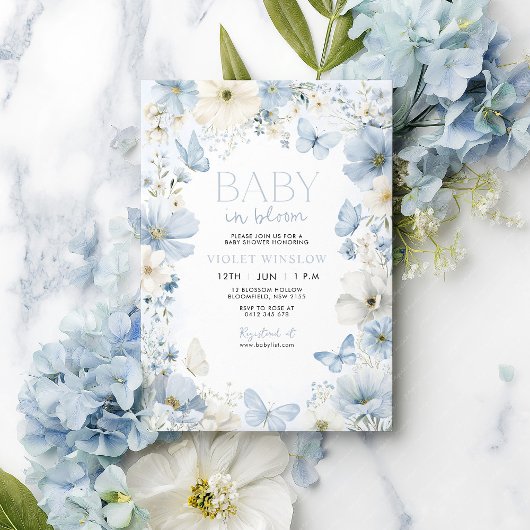 Baby shower Blue Boy Floral Butterfly Kaart