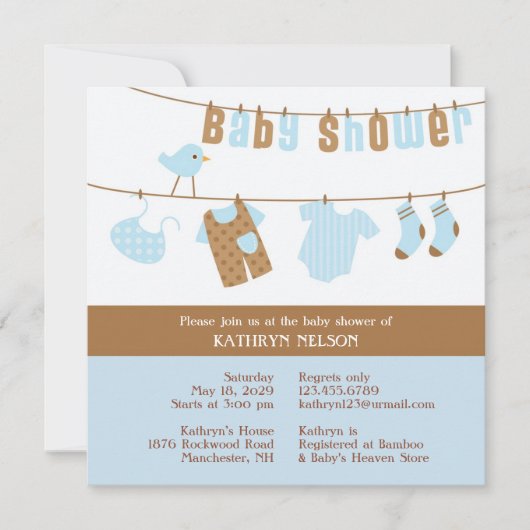 Baby shower Blue Boy Invitation Kaart (Voorkant)