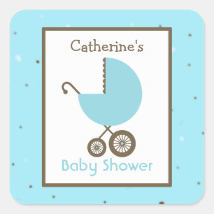 Baby shower Blue Carriage & Robin's Egg Vierkante Sticker