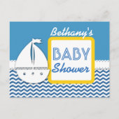 BABY SHOWER Blue Chevrons en zeilboot voor Boy A01 Aankondigingskaart (Voorkant)