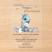 Baby shower Blue Dragon Waterverf Acryl Uitnodigingen (Voorkant)