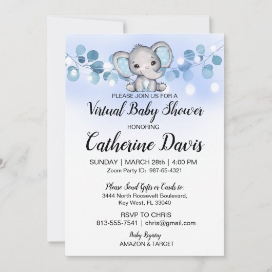 Baby shower BLUE ELEPHANT Kaart (Voorkant)