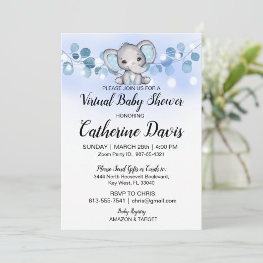 Baby shower BLUE ELEPHANT Kaart (Staand voorkant)