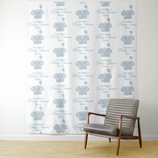 baby shower Blue Elephant | Stap en herhaling Wandkleed (In situ)