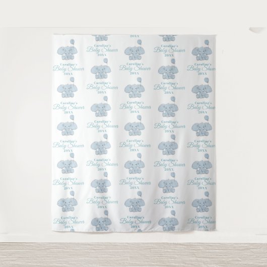 baby shower Blue Elephant | Stap en herhaling Wandkleed (Voorkant)