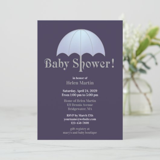 Baby shower Blue Flat Invitation Kaart (Staand voorkant)