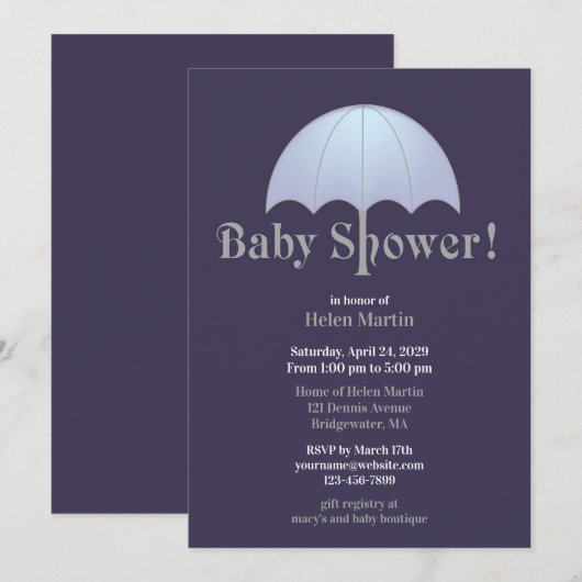 Baby shower Blue Flat Invitation Kaart (Voorkant / Achterkant)