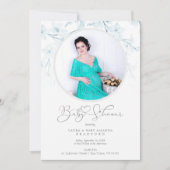 Baby Shower Blue Floral Botanical Photo Invitation (Voorkant)