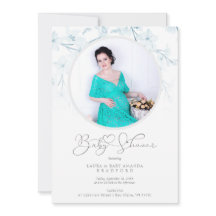 Baby Shower Blue Floral Botanical Photo Invitation