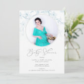 Baby Shower Blue Floral Botanical Photo Invitation (Staand voorkant)