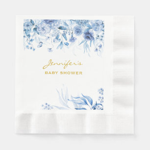 Baby shower Blue Floral Drop Blue Coined Luncheon Servet