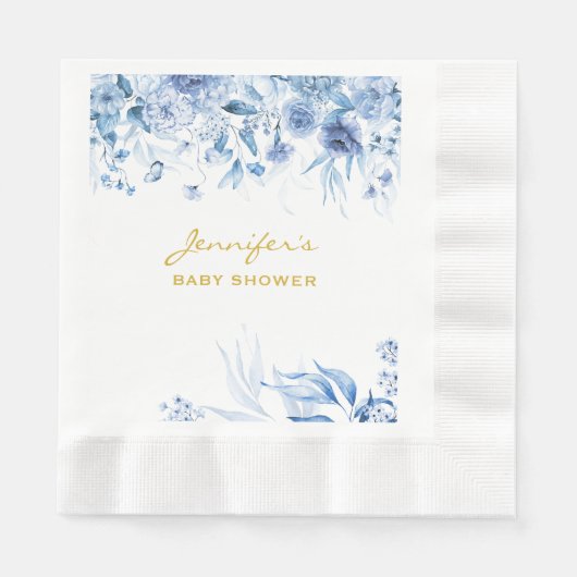Baby shower Blue Floral Drop Blue Coined Luncheon Servet (Voorkant)
