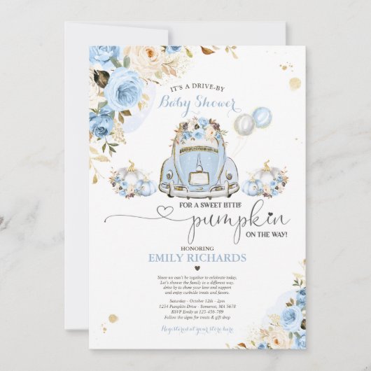 Baby shower Blue Floral Rozen Pumpkin Kaart (Voorkant)