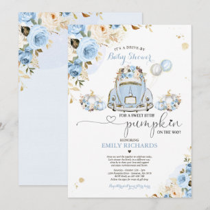 Baby shower Blue Floral Rozen Pumpkin Kaart