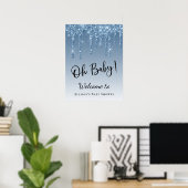 Baby shower Blue Glitter Welkom Poster (Thuiskantoor)