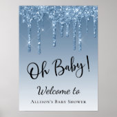 Baby shower Blue Glitter Welkom Poster (Voorkant)
