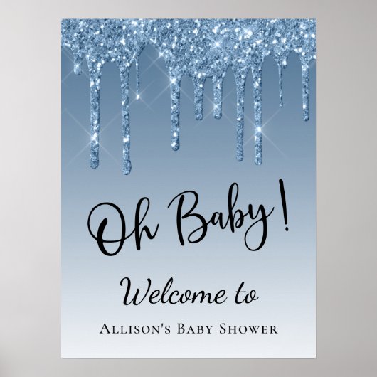 Baby shower Blue Glitter Welkom Poster (Voorkant)