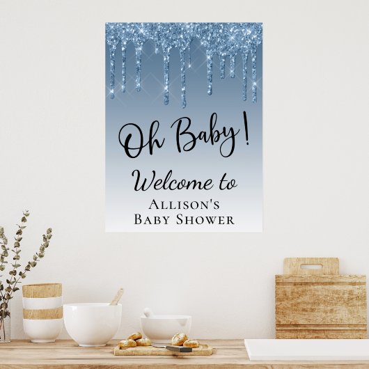 Baby shower Blue Glitter Welkom Poster (Keuken)