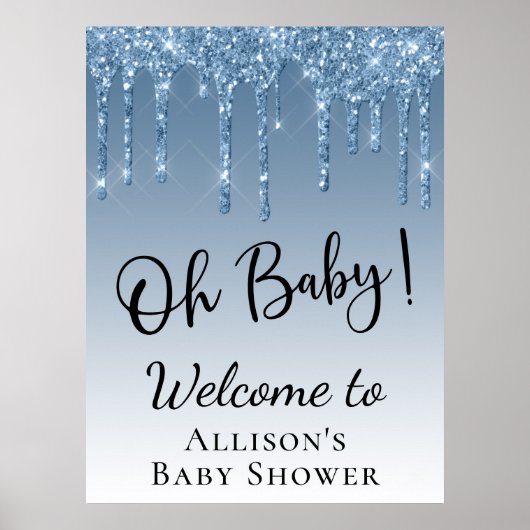Baby shower Blue Glitter Welkom Poster (Voorkant)
