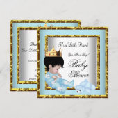 Baby shower Blue Gold Boy kroonprins 2 Kaart (Voorkant / Achterkant)