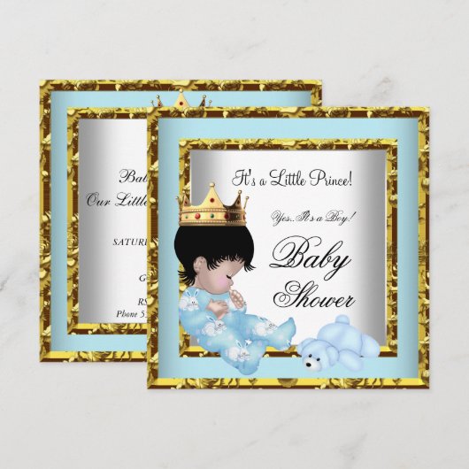 Baby shower Blue Gold Boy kroonprins 2 Kaart (Voorkant / Achterkant)
