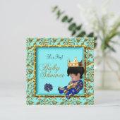 Baby shower Blue Gold Boy kroonprins Kaart (Staand voorkant)