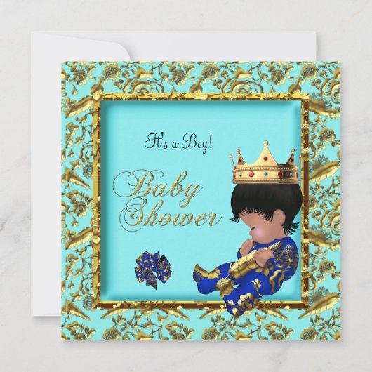 Baby shower Blue Gold Boy kroonprins Kaart (Voorkant)