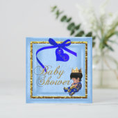 Baby shower Blue Gold Boy Prince Kaart (Staand voorkant)
