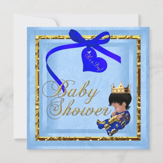 Baby shower Blue Gold Boy Prince Kaart (Voorkant)