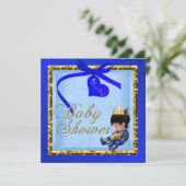 Baby shower Blue Gold Boy Prince Kaart (Staand voorkant)