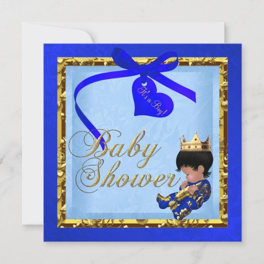 Baby shower Blue Gold Boy Prince Kaart (Voorkant)