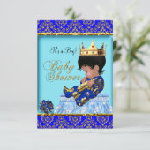 Baby shower Blue Gold Boy Prince Kaart (Staand voorkant)
