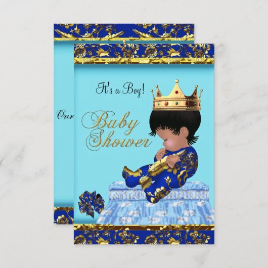 Baby shower Blue Gold Boy prins Kaart (Voorkant / Achterkant)