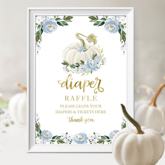 Baby shower Blue Gold Diaper Raffle Game Sign Poster