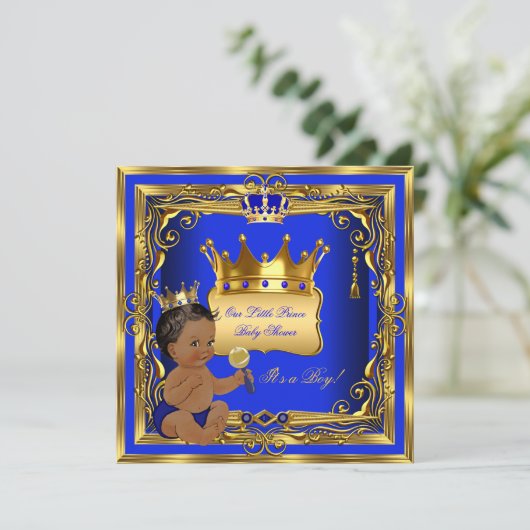Baby shower Blue Gold Kaart (Staand voorkant)