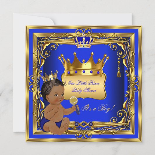 Baby shower Blue Gold Kaart (Voorkant)