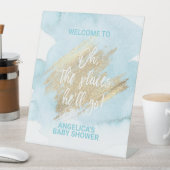 Baby shower Blue Gold Waterverf BOY Reclamebord Met Voetstuk (Insitu)