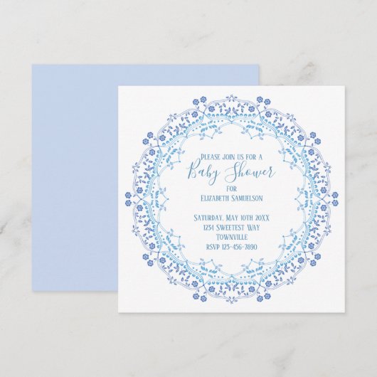 Baby shower Blue Greenery Modern Cute Mandala (Voorkant / Achterkant)