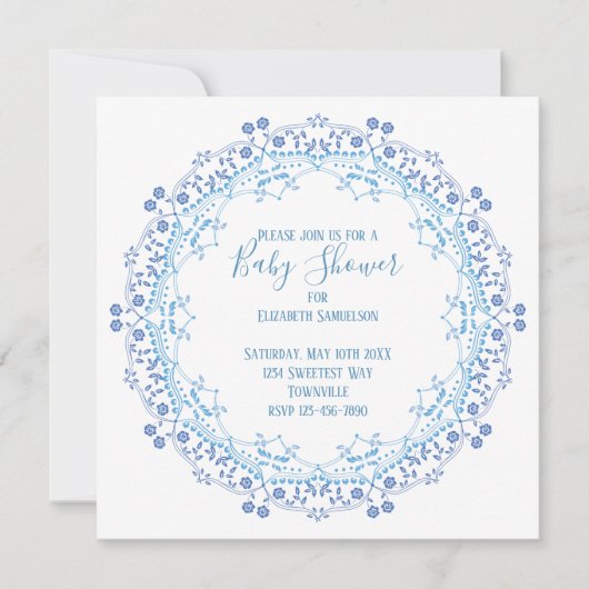 Baby shower Blue Greenery Modern Cute Mandala (Voorkant)