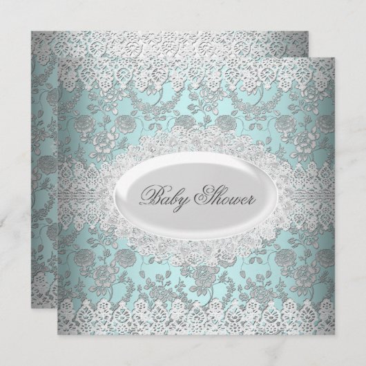Baby shower Blue Lace Damask Kaart (Voorkant / Achterkant)