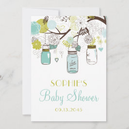 Baby shower Blue Mason Jars en Spring Flowers Kaart