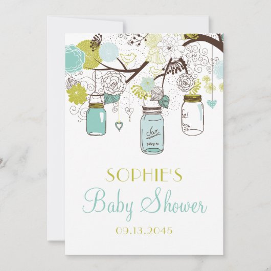 Baby shower Blue Mason Jars en Spring Flowers Kaart (Voorkant)