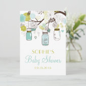 Baby shower Blue Mason Jars en Spring Flowers Kaart (Staand voorkant)