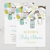 Baby shower Blue Mason Jars en Spring Flowers Kaart (Voorkant / Achterkant)