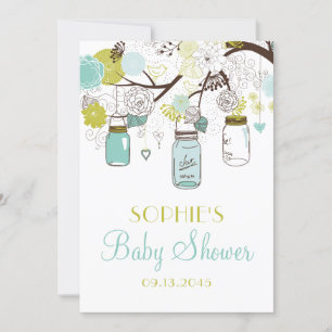 Baby shower Blue Mason Jars en Spring Flowers Kaart