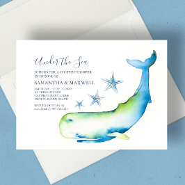 Baby shower Blue Nautical Whale Waterverf Kaart