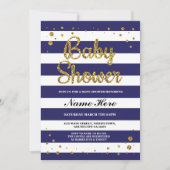 Baby shower Blue Navy Stripe Gold Glitter Uitnodig Kaart (Voorkant)