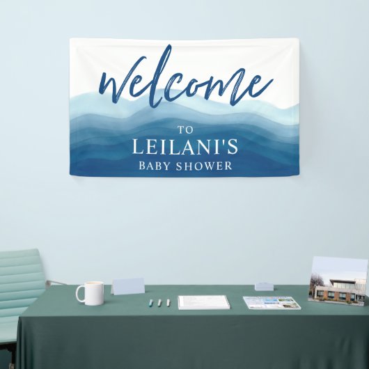 Baby shower Blue Ombre Waterverf Welkom Spandoek (Beurs)
